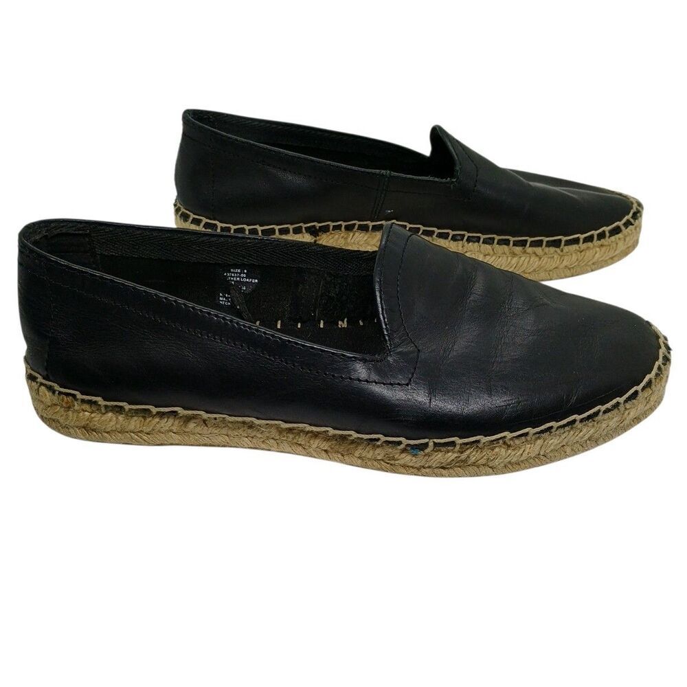 GAP  Espadrilles Shoes Womens 8 Black Leather Slip-on Loafer Flats